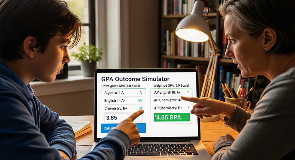 A calculator showing a GPA scale comparison between 4.0 and 5.0