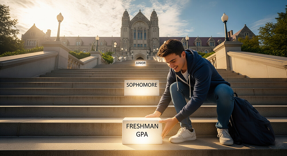 A high school freshman using a predictor tool to set cumulative GPA goals.