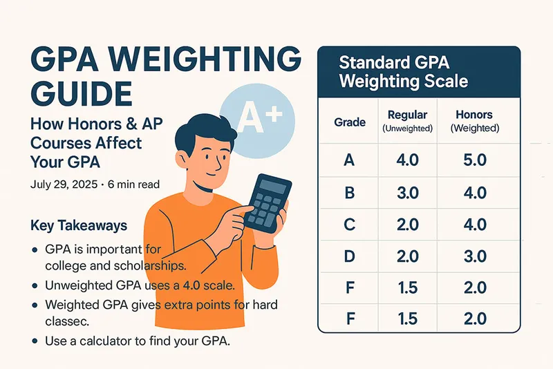 A guide explaining GPA weighting for honors and AP courses.