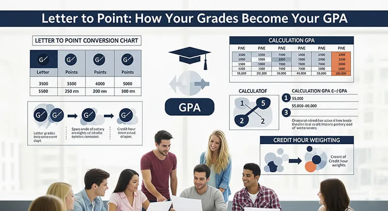 Visual showing how pass/fail grades can affect a student's GPA.