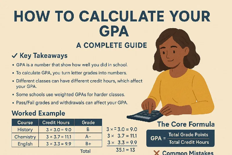 Student learning how to calculate GPA for a transcript audit.