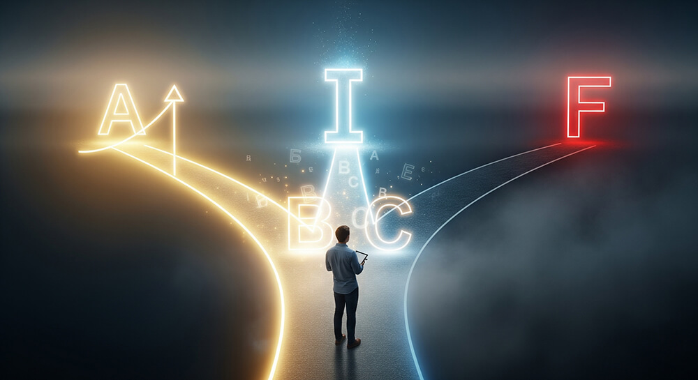 Student looking at grades with a question mark, representing an incomplete grades scenario planner