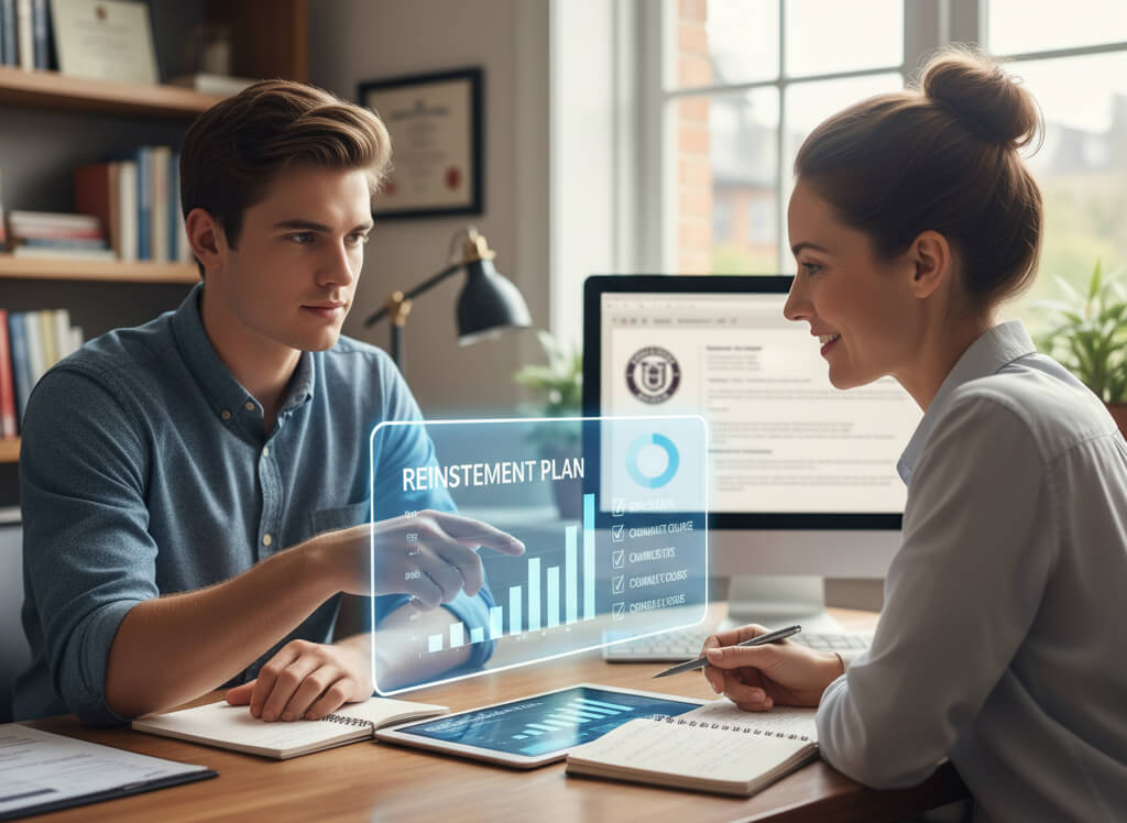 Student planning their academic comeback using a reinstatement guide for credit recovery course finder