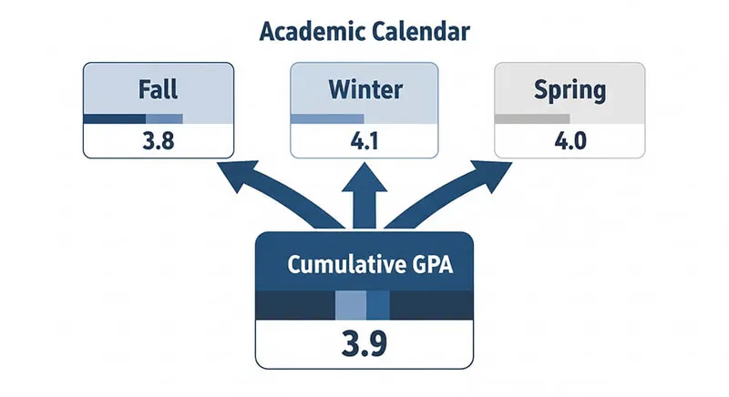A trimester GPA calculator being used for a transcript audit.