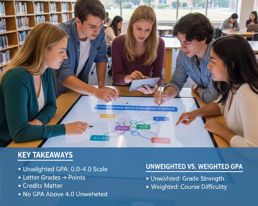 Unweighted GPA conversion chart on a 4.0 scale